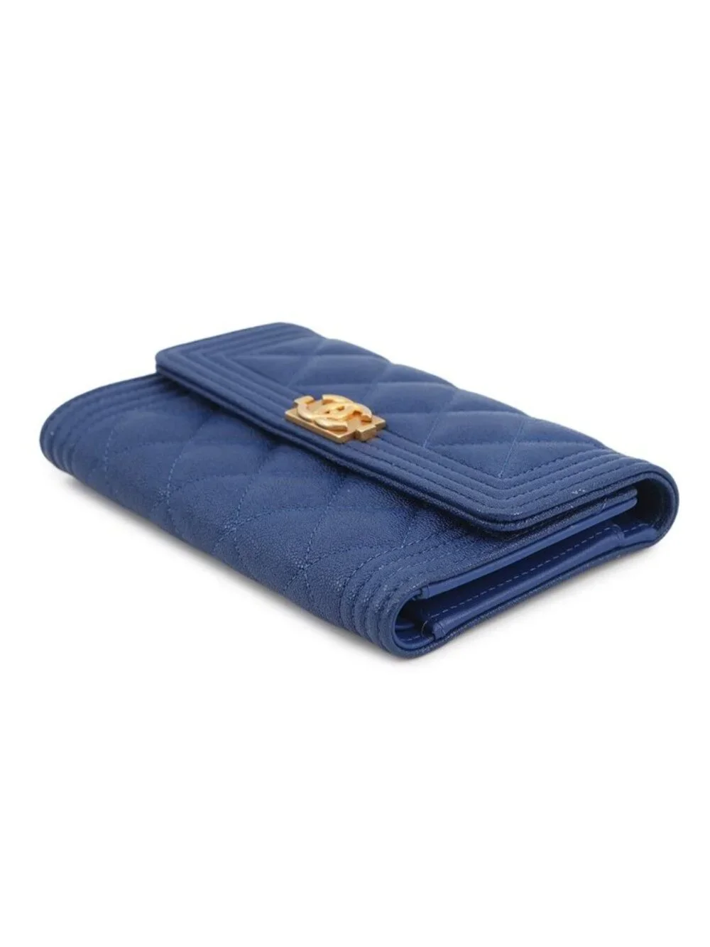 Chanel Trifold Wallet Boy CC Logo Quilted Caviar Leather